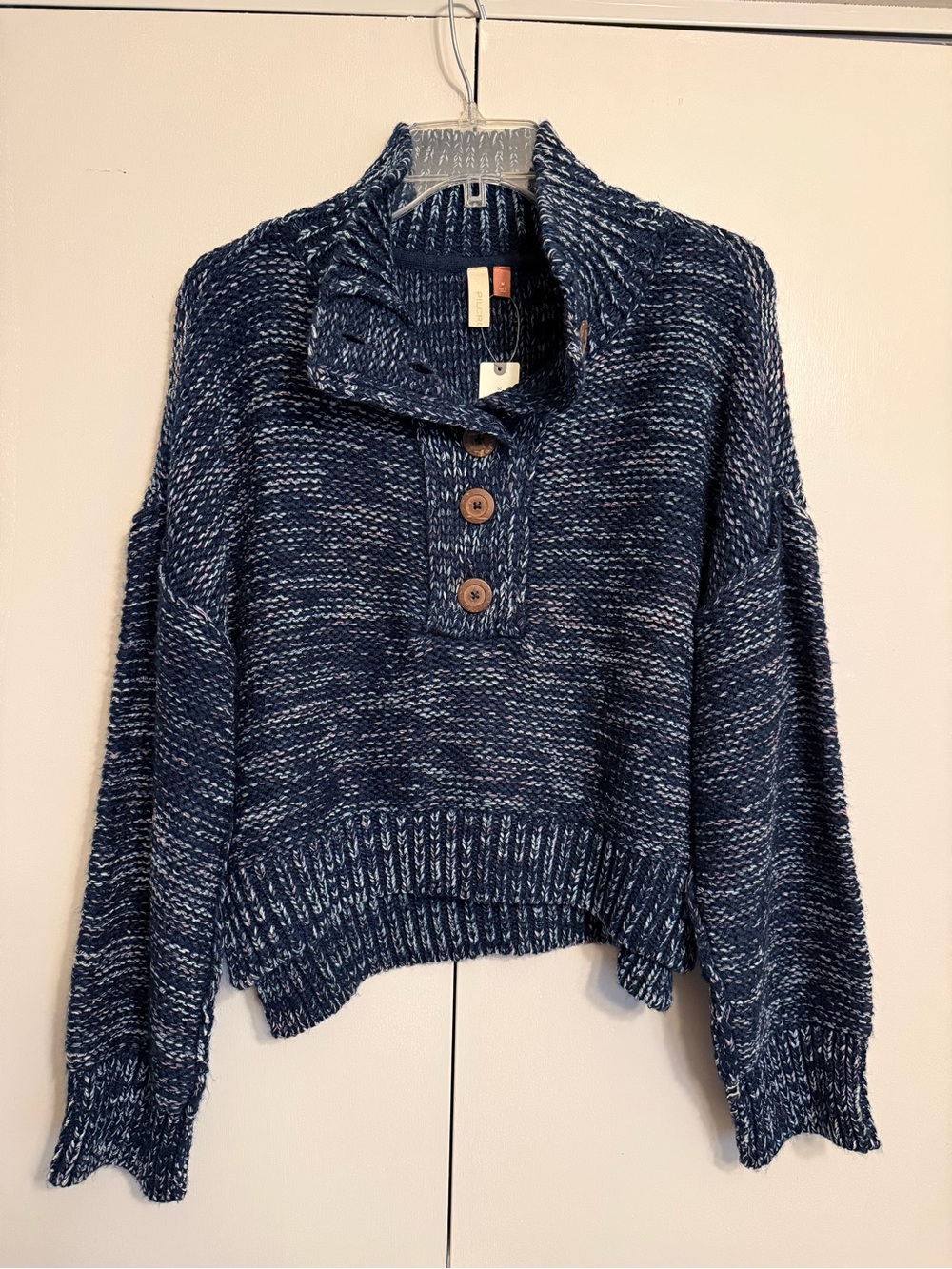 Anthropology Pilcro Navy Marled Button-Pullover Turtleneck Sweater M NWT